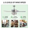 52'' Crystal Shade Ceiling Fan Lamp With Remote Control 3 Speed (High, Mid, Low) , 5 Reversible Blades for Living Room, Dining Room, Bedroom