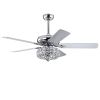 52'' Crystal Shade Ceiling Fan Lamp With Remote Control 3 Speed (High, Mid, Low) , 5 Reversible Blades for Living Room, Dining Room, Bedroom