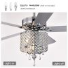 52'' Classical Crystal Ceiling Fan Lamp 3 Speed Hand Pull Chain (High, Mid, Low), 5 Reversible Blades for Living Room, Dining Room, Bedroom