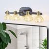 Vintage 4-Light Wall Sconce with Clear Crystal Shades, Black Iron Finish Vanity Light Fixture for Bathroom or Hallway (No Bulbs)