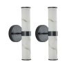 Resin Imitation Marble Texture Wall Light with Black Iron Metal Frame,Set of 2,Elegant Lighting Fixtures for Hallways,Bathrooms