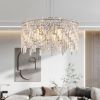 Luxurious Round Silver Crystal Chandelier, Contemporary Rectangular Pendant Light for Dining Room, Living Room, and Grand Foyers (Bulbs Not Included)
