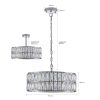 Modern Crystal Drum Chandelier, 6-Light Pendant Lighting Fixture with Silver Metal Frame for Living Room, Dining Room