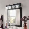 Modern 4-Light Matte Black LED Vanity Light Fixture with Crystal Glass Shades, Bathroom Wall Sconce for Elegant and Contemporary Home Decor