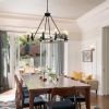Rustic Farmhouse 10-Light Candle Chandelier, Black Metal and Wood Round Hanging Light Fixture for Dining Room, Kitchen, Living Room, Adjustable Height