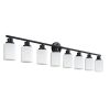 Modern 8-Light Vanity Bathroom Mirror Light, Frosted White Glass with Black Iron Frame, Contemporary Wall Sconce for Bedroom, Bathroom
