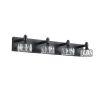 Modern 4-Light Matte Black LED Vanity Light Fixture with Crystal Glass Shades, Bathroom Wall Sconce for Elegant and Contemporary Home Decor