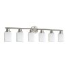 Modern 6-Light Vanity Wall Sconce, Brushed Nickel Finish with Frosted Glass Shades for Bathroom or Hallway Lighting (No Bulbs)