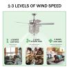 52'' Classical Crystal Ceiling Fan Lamp 3 Speed Hand Pull Chain (High, Mid, Low), 5 Reversible Blades for Living Room, Dining Room, Bedroom