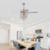 52'' Classical Crystal Ceiling Fan Lamp 3 Speed Hand Pull Chain (High, Mid, Low), 5 Reversible Blades for Living Room, Dining Room, Bedroom