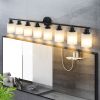 Modern 8-Light Vanity Bathroom Mirror Light, Frosted White Glass with Black Iron Frame, Contemporary Wall Sconce for Bedroom, Bathroom