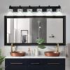 Modern 6-Light Matte Black LED Vanity Light Fixture with Crystal Glass Shades, Bathroom Wall Sconce for Elegant and Contemporary Home Decor