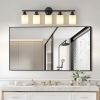 Modern 5-Light Vanity Bathroom Mirror Light, Frosted White Glass with Black Iron Frame, Contemporary Wall Sconce for Bedroom, Bathroom