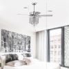 52'' Classical Crystal Ceiling Fan Lamp 3 Speed Hand Pull Chain (High, Mid, Low), 5 Reversible Blades for Living Room, Dining Room, Bedroom