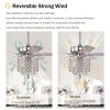 52'' Classical Crystal Ceiling Fan Lamp 3 Speed Hand Pull Chain (High, Mid, Low), 5 Reversible Blades for Living Room, Dining Room, Bedroom