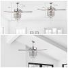 52'' Classical Crystal Ceiling Fan Lamp 3 Speed Hand Pull Chain (High, Mid, Low), 5 Reversible Blades for Living Room, Dining Room, Bedroom