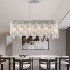 Silver Elegant Oval Crystal Chandelier, Modern Ceiling Light Fixture with Reflective Hanging Crystals for Dining Room, Living Room