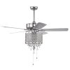 52'' Classical Crystal Ceiling Fan Lamp 3 Speed Hand Pull Chain (High, Mid, Low), 5 Reversible Blades for Living Room, Dining Room, Bedroom
