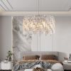 Luxurious Round Silver Crystal Chandelier, Contemporary Rectangular Pendant Light for Dining Room, Living Room, and Grand Foyers (Bulbs Not Included)