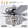 52'' Crystal Shade Ceiling Fan Lamp With Remote Control 3 Speed (High, Mid, Low) , 5 Reversible Blades for Living Room, Dining Room, Bedroom