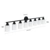 Modern 8-Light Vanity Bathroom Mirror Light, Frosted White Glass with Black Iron Frame, Contemporary Wall Sconce for Bedroom, Bathroom
