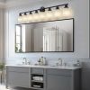 Modern 8-Light Vanity Bathroom Mirror Light, Frosted White Glass with Black Iron Frame, Contemporary Wall Sconce for Bedroom, Bathroom