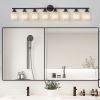Modern 8-Light Vanity Bathroom Mirror Light, Frosted White Glass with Black Iron Frame, Contemporary Wall Sconce for Bedroom, Bathroom