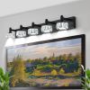 Modern 5-Light Matte Black LED Vanity Light Fixture with Crystal Glass Shades, Bathroom Wall Sconce for Elegant and Contemporary Home Decor