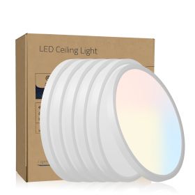 6PK 12 In. LED Flush Mount Ceiling Light Fixture - 2880 Lumens, 5 CCT 2700K-3500K-40000K-5000K-6500K, Round Color Selectable Panel Light, Dimmabl (Color: White)